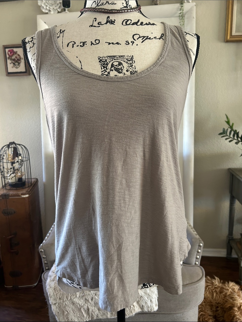 James Perse Taupe Scoop Neck Knit Tank Top